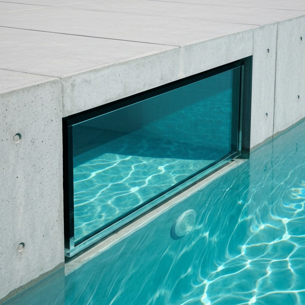 Structural cast acrylic panel integrated into board-formed concrete pool wall